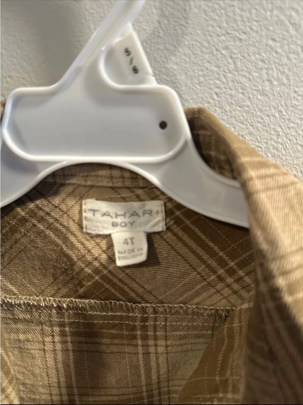 Tahari Boys' Tan and Brown Plaid Button-Down Shirt
